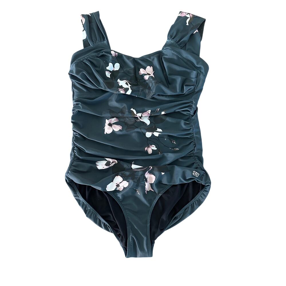 Albion Fit Floral Ruched One Piece Swimsuit Size L Tummy Control Modest Swim